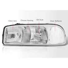 Load image into Gallery viewer, GMC Sierra 1500 1999-2007 / Sierra 2500 1999-2004 / Sierra 1500HD 2500HD 3500 2001-2007 / Yukon 1999-2006 / Yukon XL 1500 2500 2000-2006 Factory Style Headlights Chrome Housing Clear Len Clear Reflector