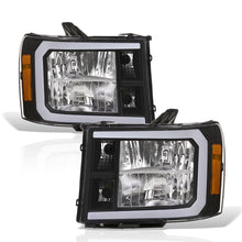 Load image into Gallery viewer, GMC Sierra 1500 2007-2013 / 2500HD 3500HD 2007-2014 LED DRL Bar Factory Style Headlights Black Housing Clear Len Amber Reflector