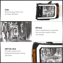 Load image into Gallery viewer, GMC Sierra 1500 2007-2013 / 2500HD 3500HD 2007-2014 LED DRL Bar Factory Style Headlights Black Housing Clear Len Amber Reflector