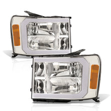 Load image into Gallery viewer, GMC Sierra 1500 2007-2013 / 2500HD 3500HD 2007-2014 LED DRL Bar Factory Style Headlights Chrome Housing Clear Len Amber Reflector