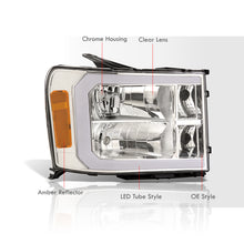 Load image into Gallery viewer, GMC Sierra 1500 2007-2013 / 2500HD 3500HD 2007-2014 LED DRL Bar Factory Style Headlights Chrome Housing Clear Len Amber Reflector