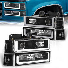 Load image into Gallery viewer, GMC C/K 1500 2500 3500 1994-2000 LED DRL Bar Projector Headlights + Bumpers + Corners Black Housing Clear Len Clear Reflector