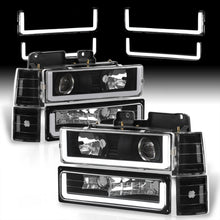 Load image into Gallery viewer, GMC C/K 1500 2500 3500 1994-2000 LED DRL Bar Projector Headlights + Bumpers + Corners Black Housing Clear Len Clear Reflector