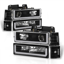 Load image into Gallery viewer, GMC C/K 1500 2500 3500 1994-2000 LED DRL Bar Projector Headlights + Bumpers + Corners Black Housing Clear Len Clear Reflector
