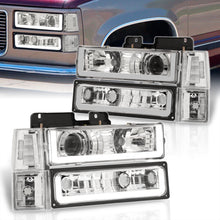 Load image into Gallery viewer, GMC C/K 1500 2500 3500 1994-2000 LED DRL Bar Projector Headlights + Bumpers + Corners Chrome Housing Clear Len Clear Reflector
