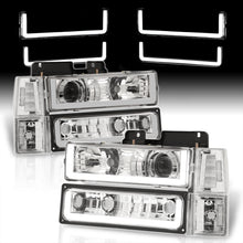 Load image into Gallery viewer, GMC C/K 1500 2500 3500 1994-2000 LED DRL Bar Projector Headlights + Bumpers + Corners Chrome Housing Clear Len Clear Reflector