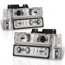 Load image into Gallery viewer, GMC C/K 1500 2500 3500 1994-2000 LED DRL Bar Projector Headlights + Bumpers + Corners Chrome Housing Clear Len Clear Reflector