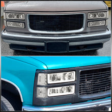 Load image into Gallery viewer, GMC C/K 1500 2500 3500 1994-2000 LED DRL Bar Projector Headlights + Bumpers + Corners Chrome Housing Clear Len Clear Reflector