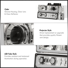 Load image into Gallery viewer, GMC C/K 1500 2500 3500 1994-2000 LED DRL Bar Projector Headlights + Bumpers + Corners Chrome Housing Clear Len Clear Reflector