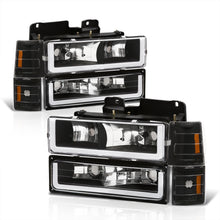 Load image into Gallery viewer, GMC C/K 1500 2500 3500 1994-2000 LED DRL Bar Factory Style Headlights + Bumpers + Corners Black Housing Clear Len Amber Reflector
