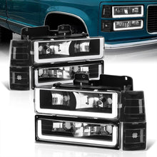 Load image into Gallery viewer, GMC C/K 1500 2500 3500 1994-2000 LED DRL Bar Factory Style Headlights + Bumpers + Corners Black Housing Clear Len Clear Reflector