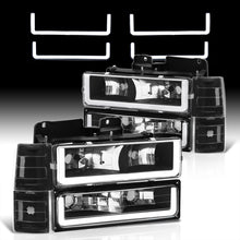 Load image into Gallery viewer, GMC C/K 1500 2500 3500 1994-2000 LED DRL Bar Factory Style Headlights + Bumpers + Corners Black Housing Clear Len Clear Reflector