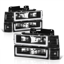 Load image into Gallery viewer, GMC C/K 1500 2500 3500 1994-2000 LED DRL Bar Factory Style Headlights + Bumpers + Corners Black Housing Clear Len Clear Reflector