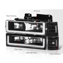Load image into Gallery viewer, GMC C/K 1500 2500 3500 1994-2000 LED DRL Bar Factory Style Headlights + Bumpers + Corners Black Housing Clear Len Clear Reflector