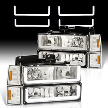 Load image into Gallery viewer, GMC C/K 1500 2500 3500 1994-2000 LED DRL Bar Factory Style Headlights + Bumpers + Corners Chrome Housing Clear Len Amber Reflector