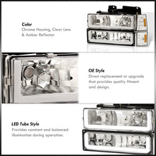 Load image into Gallery viewer, GMC C/K 1500 2500 3500 1994-2000 LED DRL Bar Factory Style Headlights + Bumpers + Corners Chrome Housing Clear Len Amber Reflector