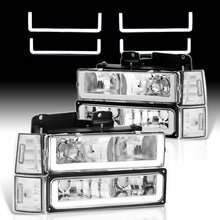 Load image into Gallery viewer, GMC C/K 1500 2500 3500 1994-2000 LED DRL Bar Factory Style Headlights + Bumpers + Corners Chrome Housing Clear Len Clear Reflector
