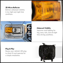 Load image into Gallery viewer, GMC Sierra 1500 2014-2018 / Sierra 2500HD 3500HD 2015-2019 LED DRL Bar Factory Style Projector Headlights Black Housing Clear Len Amber Reflector (Halogen Models Only)