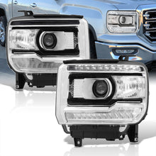 Load image into Gallery viewer, GMC Sierra 1500 2014-2018 / Sierra 2500HD 3500HD 2015-2019 LED DRL Bar Factory Style Projector Headlights Black Housing Clear Len Clear Reflector (Halogen Models Only)