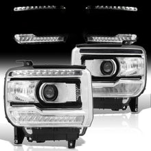 Load image into Gallery viewer, GMC Sierra 1500 2014-2018 / Sierra 2500HD 3500HD 2015-2019 LED DRL Bar Factory Style Projector Headlights Black Housing Clear Len Clear Reflector (Halogen Models Only)