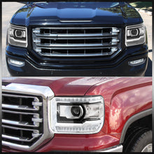 Load image into Gallery viewer, GMC Sierra 1500 2014-2018 / Sierra 2500HD 3500HD 2015-2019 LED DRL Bar Factory Style Projector Headlights Black Housing Clear Len Clear Reflector (Halogen Models Only)