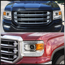 Load image into Gallery viewer, GMC Sierra 1500 2014-2018 / Sierra 2500HD 3500HD 2015-2019 LED DRL Bar Factory Style Projector Headlights Chrome Housing Clear Len Amber Reflector (Halogen Models Only)