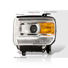 Load image into Gallery viewer, GMC Sierra 1500 2014-2018 / Sierra 2500HD 3500HD 2015-2019 LED DRL Bar Factory Style Projector Headlights Chrome Housing Clear Len Amber Reflector (Halogen Models Only)