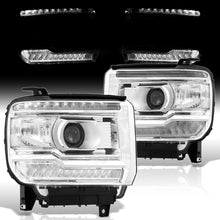 Load image into Gallery viewer, GMC Sierra 1500 2014-2018 / Sierra 2500HD 3500HD 2015-2019 LED DRL Bar Factory Style Projector Headlights Chrome Housing Clear Len Clear Reflector (Halogen Models Only)