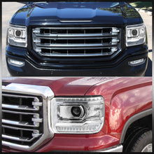 Load image into Gallery viewer, GMC Sierra 1500 2014-2018 / Sierra 2500HD 3500HD 2015-2019 LED DRL Bar Factory Style Projector Headlights Chrome Housing Clear Len Clear Reflector (Halogen Models Only)