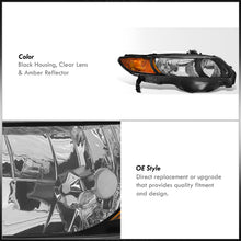 Load image into Gallery viewer, Honda Civic Coupe 2006-2011 Factory Style Headlights Black Housing Clear Len Amber Reflector