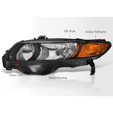 Load image into Gallery viewer, Honda Civic Coupe 2006-2011 Factory Style Headlights Black Housing Clear Len Amber Reflector