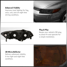 Load image into Gallery viewer, Honda Civic Coupe 2006-2011 Factory Style Headlights Chrome Housing Smoke Len Amber Reflector