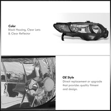 Load image into Gallery viewer, Honda Civic Coupe 2006-2011 Factory Style Headlights Black Housing Clear Len Clear Reflector