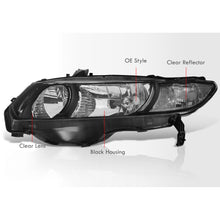 Load image into Gallery viewer, Honda Civic Coupe 2006-2011 Factory Style Headlights Black Housing Clear Len Clear Reflector