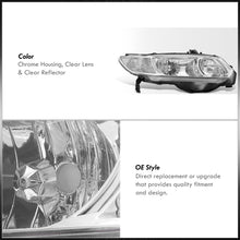 Load image into Gallery viewer, Honda Civic Coupe 2006-2011 Factory Style Headlights Chrome Housing Clear Len Clear Reflector