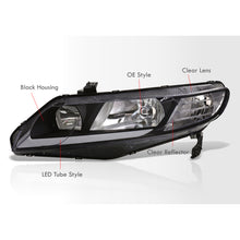 Load image into Gallery viewer, Honda Civic Sedan 2006-2011 LED DRL Bar Factory Style Headlights Black Housing Clear Len Clear Reflector