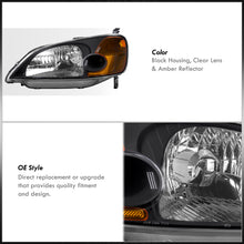 Load image into Gallery viewer, Honda Civic 2/4Door 2001-2003 Factory Style Headlights Black Housing Clear Len Amber Reflector