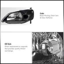 Load image into Gallery viewer, Honda Civic 2/4Door 2001-2003 Factory Style Headlights Black Housing Clear Len Clear Reflector