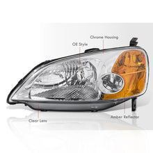 Load image into Gallery viewer, Honda Civic 2/4Door 2001-2003 Factory Style Headlights Chrome Housing Clear Len Amber Reflector