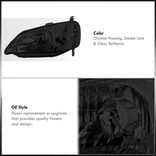 Load image into Gallery viewer, Honda Civic 2/4Door 2001-2003 Factory Style Headlights Chrome Housing Smoke Len Clear Reflector