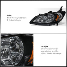 Load image into Gallery viewer, Honda Civic 2004-2005 Factory Style Headlights Black Housing Clear Len Amber Reflector