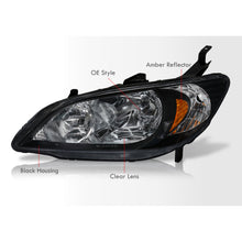 Load image into Gallery viewer, Honda Civic 2004-2005 Factory Style Headlights Black Housing Clear Len Amber Reflector