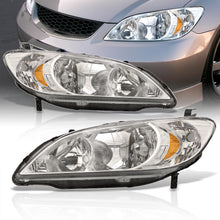 Load image into Gallery viewer, Honda Civic 2004-2005 Factory Style Headlights Chrome Housing Clear Len Amber Reflector