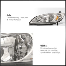 Load image into Gallery viewer, Honda Civic 2004-2005 Factory Style Headlights Chrome Housing Clear Len Amber Reflector