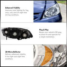 Load image into Gallery viewer, Honda Civic 2004-2005 Factory Style Headlights Chrome Housing Clear Len Amber Reflector