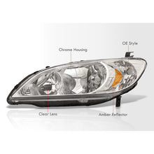 Load image into Gallery viewer, Honda Civic 2004-2005 Factory Style Headlights Chrome Housing Clear Len Amber Reflector