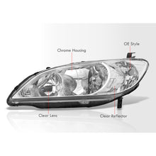 Load image into Gallery viewer, Honda Civic 2004-2005 Factory Style Headlights Chrome Housing Clear Len Clear Reflector