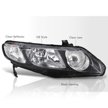 Load image into Gallery viewer, Honda Civic Sedan 2006-2011 Factory Style Headlights Black Housing Clear Len Clear Reflector