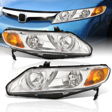 Load image into Gallery viewer, Honda Civic Sedan 2006-2011 Factory Style Headlights Chrome Housing Clear Len Amber Reflector