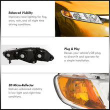 Load image into Gallery viewer, Honda Civic Sedan 2006-2011 Factory Style Headlights Chrome Housing Clear Len Amber Reflector